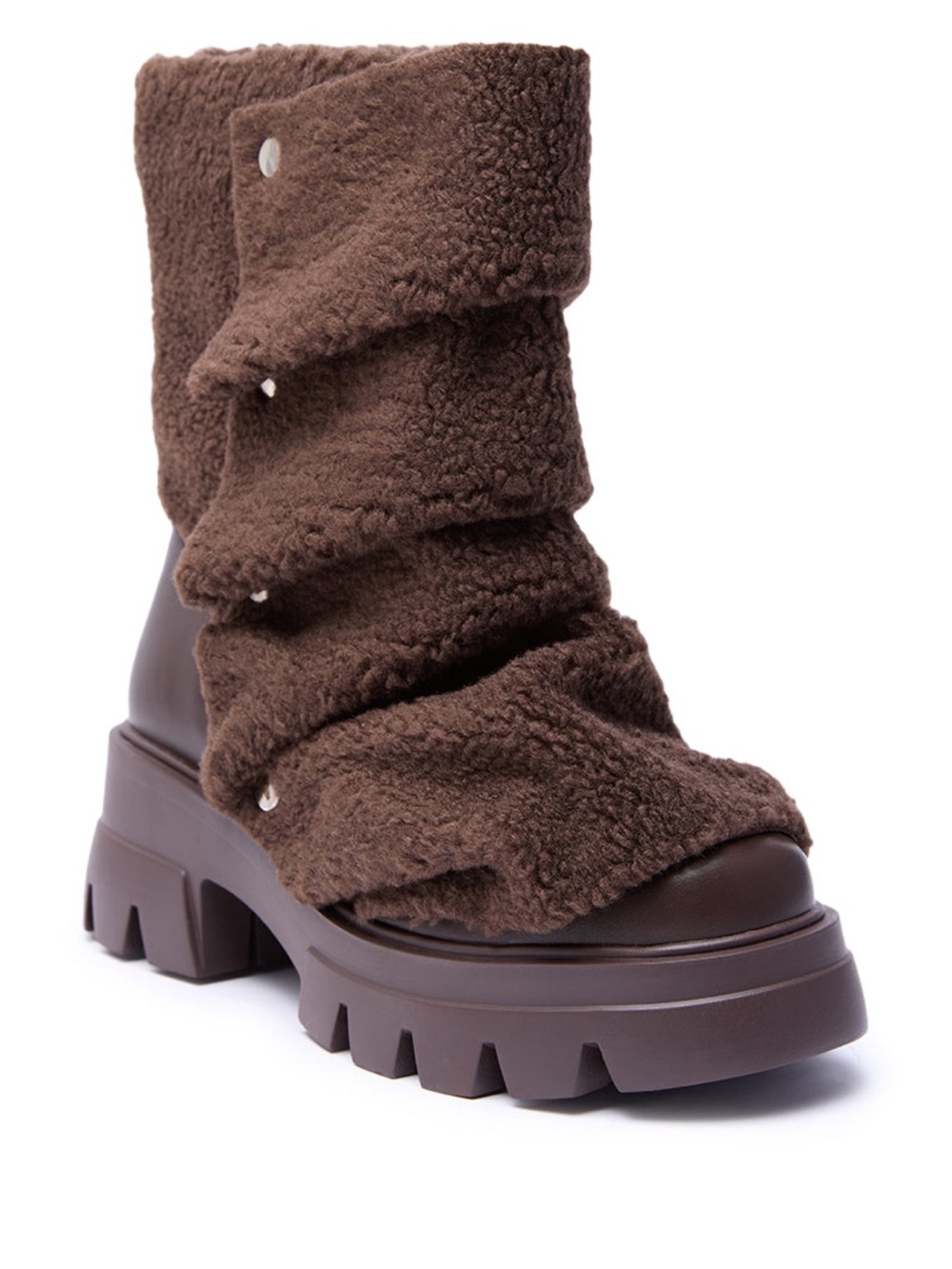 🔥AZALEA WANG BEHATI BROWN SHERPA BOOTIE WITH SNAP DETAIL